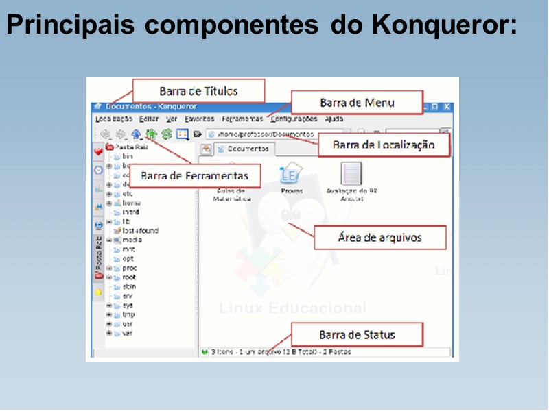 Principais componentes do Konqueror:
